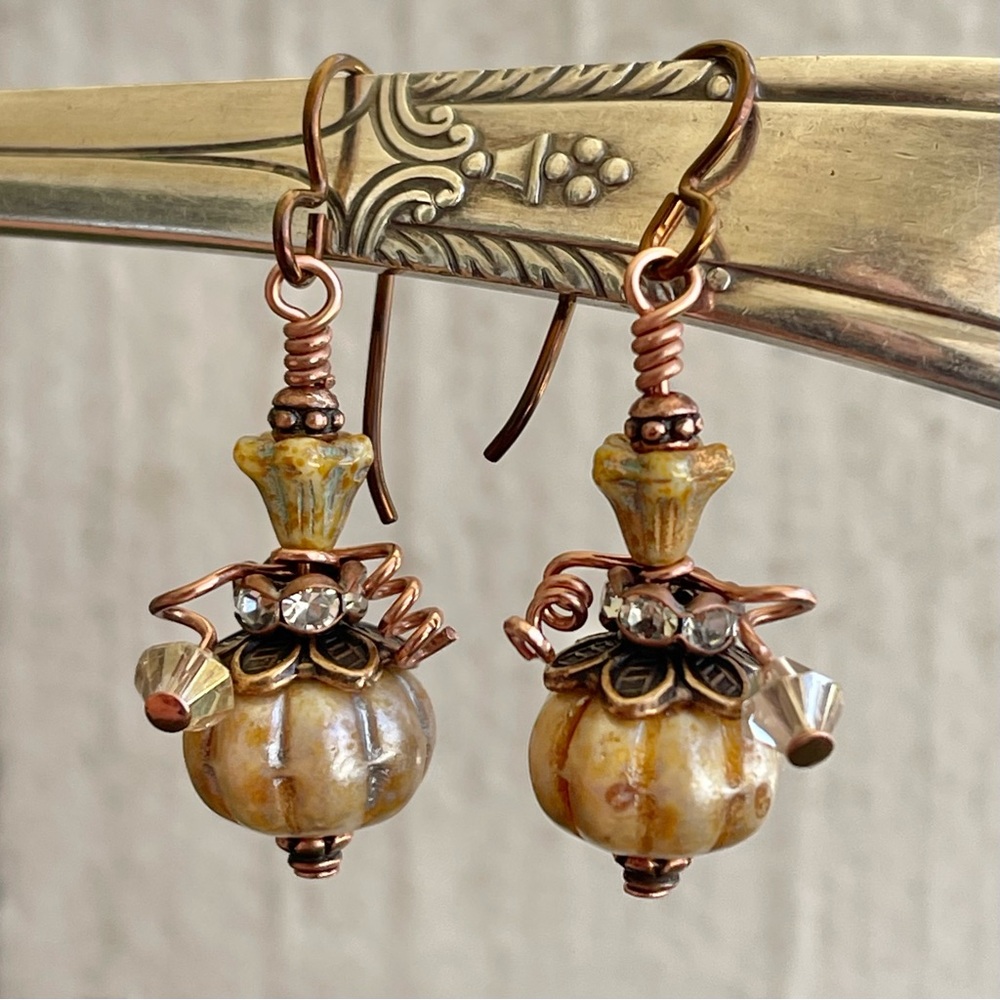 Hand Crafted “Pumpkin Crème Brûlée” Dangle Earrings - Picture 5 of 12